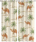 2 Panel Kitchen Cafe Curtains, Date Coconut Tree Sunlight Filtering Nature Air Through, Home Decor Window Covering Tier Curtains for Living Room 104W x 90L inch Desert Camels Botanical Tropical Beige