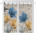 Blue Yellow Tulips Living Room Curtains 84 Inch Length, Window Curtains Tab Top, Retro Farmhouse Flower Barn Doors Wooden Light Filtering Window Treatments Drapes 42"x84" 2 Panel