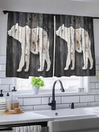 Sheer Curtains 54 Inch Length, White Brown Bear Semi Sheer Curtains Light Filtering Window Treatment, Farmhouse Country Vintage Wood Grain Privacy Voile Drapes for Living Room Bedroom 52x54 Inch