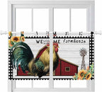Farmhouse Rooster Kitchen Curtains 24 Inch Length, Small Window Curtains Tab Top, Rustic Red Barn Windmill Sunflowers Light Filtering Short Window Treatments Tier Drapes 27.5"x24" 2 Panel