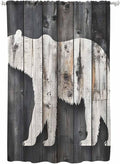 Sheer Curtains 63 Inch Length, White Brown Bear Semi Sheer Curtains Light Filtering Window Treatment, Farmhouse Country Vintage Wood Grain Privacy Voile Drapes for Living Room Bedroom 52x63 Inch