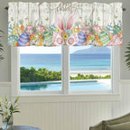 Happy Easter Curtain Valances for Windows, Kitchen Valance Window Treatment, Spring Colorful Eggs Rabbit Ear Feet Flowers Light Filtering Block Curtains for Bathroom/Bedroom/Living Room 42'' x 12''