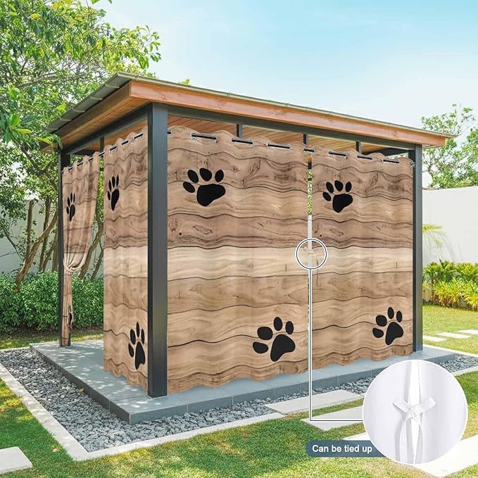 Wood Grain Outdoor Curtains for Patio Claws Animals Wooden Brown Waterproof Outside Curtains with Grommet Top Weatherproof Curtain for Cabana Pergola Gazebo, 2 Pack, 54" W x 84" L