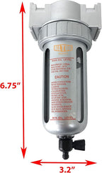 1/4" NPT Mini Particulate Filter/Water Trap For Air Compressor Compressed Air Lines, 5u With Poly Bowl And Metal Bowl Guard (MANUAL DRAIN)