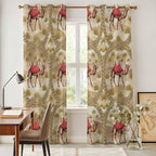 2 Panel Kitchen Cafe Curtains, Desert Camels Sunlight Filtering Nature Air Through, Home Decor Window Covering Tier Curtains for Living Room 104W x 96L inch Tropical Palm Trees Sand Cords Brown
