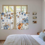 Thanksgiving Pumpkin Kitchen Curtains 45 Inch Long 2 Panel Set, Rod Pocket Window Treatment, Fall Maple Leaf Daisy Wooden Grain Light Filtering Short Curtains & Drapes for Bathroom Laundry 52"W x 45"L