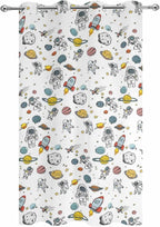 Cartoon Space Outdoor Curtains for Patio Astronauts Spacecraft Rockets Waterproof Outside Curtains with Grommet Top Weatherproof Curtain for Cabana Pergola Gazebo, 1 Panel, 54" W x 108" L