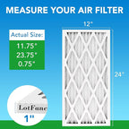LotFancy 12x24x1 Air Filter MERV 8 4-Pack, Electrostatic Pleated Furnace & AC Filter, Captures Dust, Pet Hair, Pollen, Actual Size: 11.75"x23.75"x0.75"
