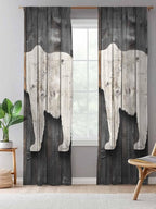 Sheer Curtains 96 Inches Long, Vintage White Brown Bear Semi Sheer Curtains Light Filtering Window Treatment, Retro Country Rustic Wood Grain Privacy Voile Drapes for Living Room Bedroom 52x96 Inch