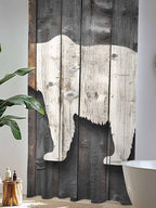 Sheer Curtains 108 Inches Long, Vintage White Brown Bear Semi Sheer Curtains Light Filtering Window Treatment, Retro Country Rustic Wood Grain Privacy Voile Drapes for Living Room Bedroom 52x108 Inch
