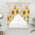 Yellow Sunflowers Swag Valances for Windows, Country Farm Butterfly Flower Light Beige Rod Pocket Kitchen Curtains Valance, Small Window Curtains Swag for Cafe Living Room, 2 Panels, 36x36 inch