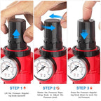 TAILONZ PNEUMATIC 0-150PSI 1/4 Inch NPT Red Industrial Grade 5 Stage Air Drying System, Particulate Filter, Coalescing Filter, Three Desiccant Dryer and Air Regulator (Manual Drainage)