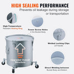 VEVOR Fryer Grease Bucket, 16 Gal Oil Disposal Caddy with Caster Base, Carbon Steel Rust-Proof Coating, Oil Transport Container with Lid, Lock Clips, Filter Bag for Hot Cooking Oil Filtering