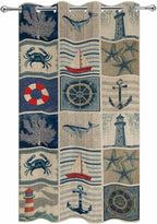 Oceans Outdoor Curtains for Patio Shell Starfish Whales Summer Vintage Waterproof Outside Curtains with Grommet Top Weatherproof Curtain for Cabana Pergola Gazebo, 1 Panel, 54" W x 95" L
