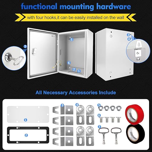 Outdoor Electrical Junction Box, 12 x 10 x 6'' NEMA 4X Enclosure Box, Wall Mounted IP66 Waterproof & Dustproof Lockable Metal Junction Box