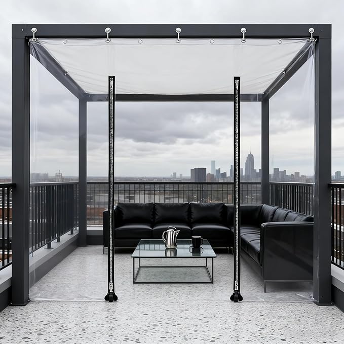 Transparent Tarpaulin Side Panels, Outdoor Clear Tarp Curtains with Zipper Door, Curtain Patio Enclosure for Pergola Porch Carport Canopies(2.5x3m)