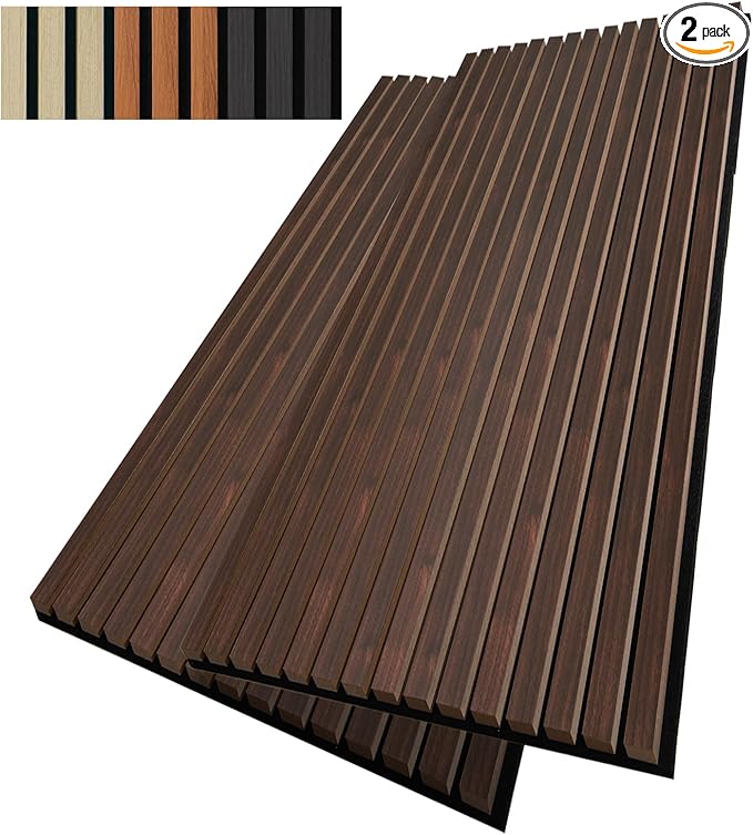 Wood Slat Wall Panel, 48'' x 24'' Wood Panels for Wall, 3D Soundproof Wall Panels, Large Acoustic Panels for Interior Ceiling and Wall Decor Noise Reduction, 2 Pack, Walnut