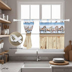 Western Horse Kitchen Curtains 36 Inch Length, Small Window Curtains Tab Top, Farmhouse Wooden Grain Vintage Cowboy Barn Door Light Filtering Short Window Treatments Tier Drapes 27.5"x36" 2 Panel