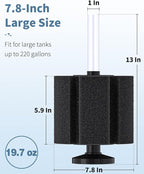 Pawfly Aquarium Large Bio Sponge Filter Quiet Betta Fry Shrimp and Fish Foam Filter with Nano Air Stone for Large Fish Tanks up to 220 Gallons