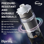 iSpring WSP100ARJ Spin-Down Sediment Water Filter, Upgraded Jumbo Size, Large Capacity, Reusable with Touch-Screen Auto Flushing Module, Brass Top Clear Housing, 100 Microns