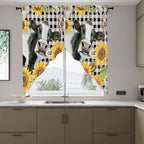 Retro Sunflowers Swag Valances for Windows, Farmhouse Floral Cow Butterfly Black Plaid Rod Pocket Kitchen Curtains Valance, Small Window Curtains Swag for Cafe Living Room, 2 Panels, 28x36 inch