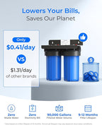 Waterdrop 2 Stage Whole House Water Filter System, with Carbon and Sediment Filter, Highly Reduce Lead, PFAS and Heavy Metals, Taste, 5-Stage Filtration, WD-WHF21-PBL, 1" Inlet/Outlet