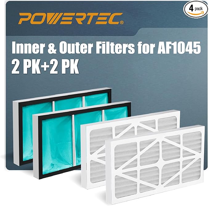 POWERTEC Inner & Outer Filters, 3415AF1/3415AF5 Air Filter Replacement for WEN 3417/AF1270/3416, POWERTEC AF1045/AF1044, Fits 1044 1270 CFM Air Filtration System for Workshop (Color May Vary) (75073)