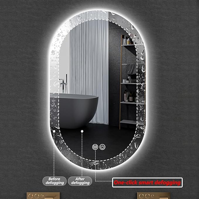 Irregular Bathroom Mirror with 3 Colour LED Light, Wall Mounted Makeup Mirror with Touch Switch and Demister Pad, Energy-Saving LED Smart Mirrors, Dimmable(C,23.6 * 47.2in/60 * 120cm)