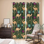 2 Panel Kitchen Cafe Curtains, Retro Desert Camel Sunlight Filtering Nature Air Through, Window Decor Tier Curtains for Living Room 104W x 90L inch Tropical Animal Aloe Vera Leaves Dark Green
