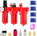 Industrial Grade Three-Stage Air Drying System, 0-150 PSI, 1/4 Inch NPT, Aluminum Alloy, with Particulate Filter, Coalescing Filter, Desiccant Dryer, and Air Regulator (Manual Drainage)