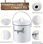 Compost Bin Kitchen, 1.3 Gallon Farmhouse Kitchen Compost Bin Countertop, Indoor Countertop Compost Bucket with Lid and Charcoal Filters, White