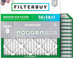 Filterbuy 14x14x1 Air Filter MERV 8 Essential Dust & Allergy Defense (12-Pack), Electrostatic Pleated HVAC AC Furnace Filters Replacement, Made in USA (Actual Size: 13.75 x 13.75 x 0.75)