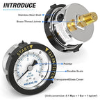 MEANLIN MEASURE 0~60Psi Stainless Steel Start and Clean Filter Pressure Gauge 1/4" NPT Waterproof for Pool Filter Pump Swimming Pool, Spa Center Back Mount with Rotatable Plastic Frame and Hex Bushing
