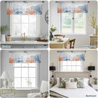 Ocean Corals Sheer Valance Curtains, Summer Beach Coral Sea Stars Wood Grain Light Filtering Kitchen Valances Rod Pocket Voile Curtain Window Treatment for Bedroom/Living Room/Basement 42Wx18L