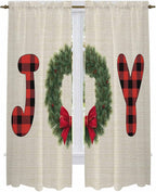Red Green Christmas Window Curtains 72 Inch Long 2 Panel Set, Rod Pocket Long Curtains & Drapes, Farmhouse Xmas Botanical Winter Light Filtering Window Treatment for Bedroom Living Room 52"W x 72"L