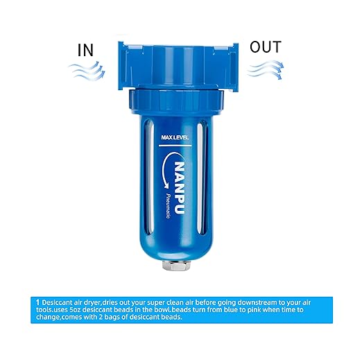 NANPU Zinc Alloy Desiccant Dryer, Compressed Air in Line Filter, Moisture Water Separator, Poly Bowl (3/8" NPT)