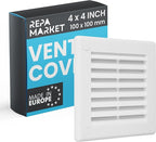 Repa Market 4 x 4 Inch (Outer) White Square Air Vent Cover - Plastic Fresh Air Intake Vent - AC Cover with Nylon Mesh Screen, Wall, Ceiling HVAC Return Air Register, Modern Soffit Vents