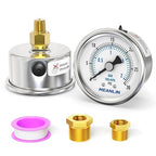MEANLIN MEASURE 0~30Psi Dry Low Pressure Gauge Stainless Steel 1/8" NPT 2" FACE DIAL Waterproof for Pool Sand Filter Water Oil Air Pressure Test Back Mount, with 1/4" NPT and 3/8" NPT Hex Bushing