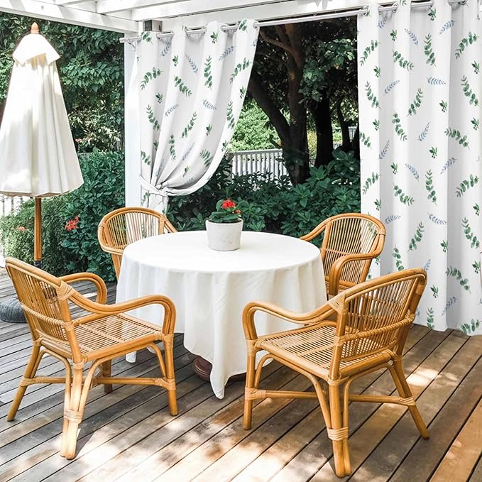 Leaf Outdoor Curtains for Patio Summer Jugal Leaves Pastoral Plant Waterproof Outside Curtains with Grommet Top Weatherproof Curtain for Cabana Pergola Gazebo, 2 Pack, 54" W x 108" L