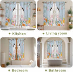 Easter Window Curtains 63 Inch Long 2 Panel Set, Rod Pocket Bedroom Curtains & Drapes, Spring Watercolor Bunny Eggs Flower Wood Grain Blue Light Filtering Window Treatment for Living Room 42"W x 63"L