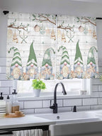 Sheer Curtains 45 Inch Length, Sage Green Gnomes Semi Sheer Curtains Light Filtering Window Treatment, Eucalypus Coastal Anchor Retro Wood Privacy Voile Drapes for Living Room Bedroom 52x45 Inch