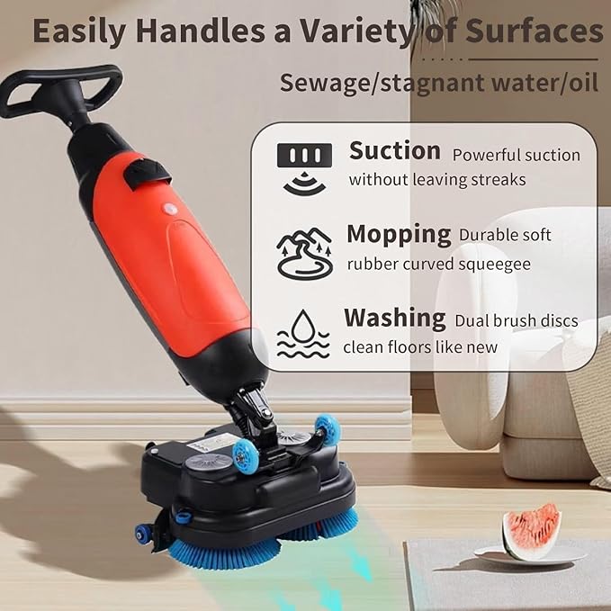 Rechargeable Floor Cleaner and Wet Dry Floor Machine, 17" Commercial Floor Scrubber, Dual-Brush Heads, Cordless Electric Floor Mop Cleaning Capacity 13000 Sqft/H, for Villa Hospital Office White