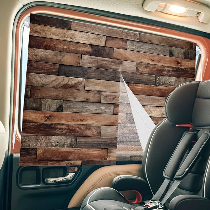 Western Barn Door Magnetic Double Layer Car Window Shades,Side Window Curtains for Blackout/Breathable Mesh View,Vintage Farmhouses Wooden Door Brown Heat Protection Privacy Sun Shades 26x20in 1pcs