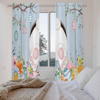 Easter Window Curtains 72 Inch Long 2 Panel Set,Rod Pocket Long Curtains & Drapes,Spring Watercolor Bunny Eggs Flower Wood Grain Blue Light Filtering Window Treatment for Bedroom 52"W x 72"L