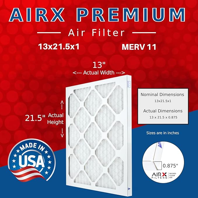 AIRx Filters WICKED CLEAN AIR 13x21.5x1 MERV 11 Electrostatic Pleated Air Conditioner Filter 4 Pack HVAC AC Furnace Filters