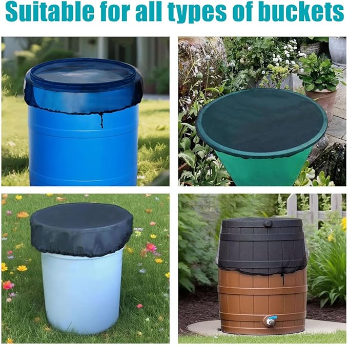 4 Pcs Rain Barrel Mesh Cover, 23.6 inch Water Collection Bucket Net with Adjustable Drawstring, Filter Screen for Outdoor Garden Rain Barrel Accessories, Prevent Fallen Leaves From Entering The Bucket