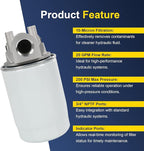 10 Micron Hydraulic Oil Filter Assembly, Spin-On Design, Return Line Filter with Indicator Port, 20 GPM Flow Rate, 200 PSI, 3/4" NPTF Port, Replace# 221006