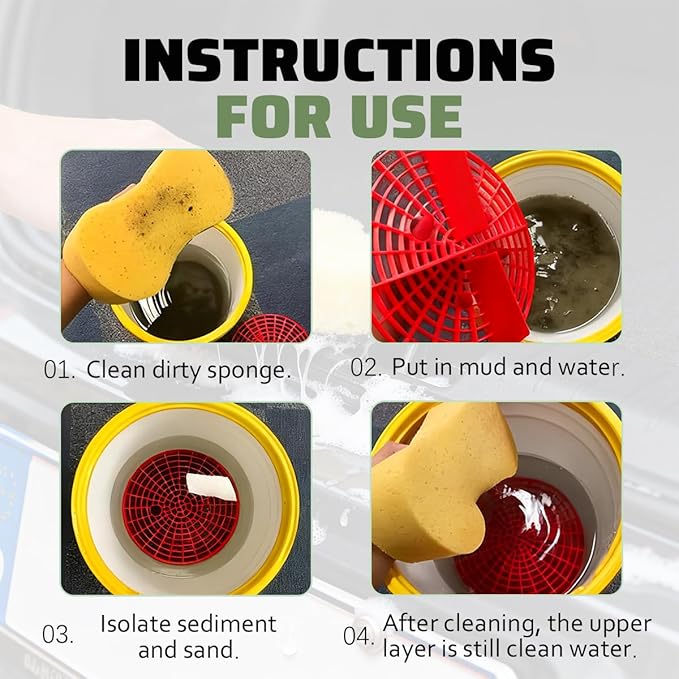 Car Wash Bucket Grit Trap Inserts, Vehicle Detailing Wash Filter for Remove Dust and Dirt, Automotive Cleaning Tool Fits 12 Inch Diameter Bucket, Universal for SUV RV Truck (Red)