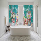 Spring Flowers Kitchen Curtains, Farmhouse Watercolor Teal Wood Grain Light Filtering Window Curtain Panels, 2Pcs Rod Pocket Window Treatments Set for Living Room Bathroom Bedroom 52x72 Inches