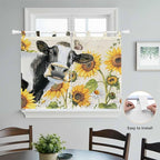 Yellow Sunflowers Kitchen Curtains 45 Inch Length, Short Cafe Window Curtains Tab Top, Country Cow Flower Butterfly Farmhouse Cream Light Filtering Window Treatments Tier Drapes 27.5"x45" 2 Panel